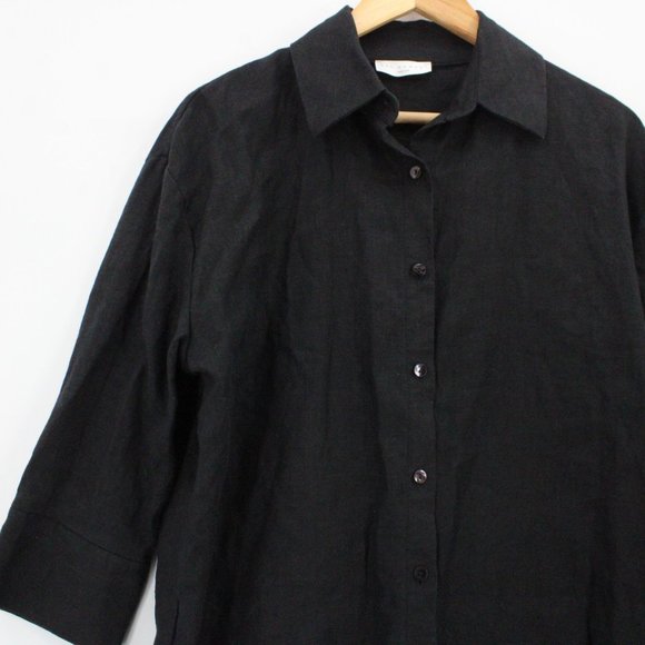Neu Nomads Linen Shirt Womens Black Button Down Oversized 3/4 Sleeve Size XS - Picture 4 of 10